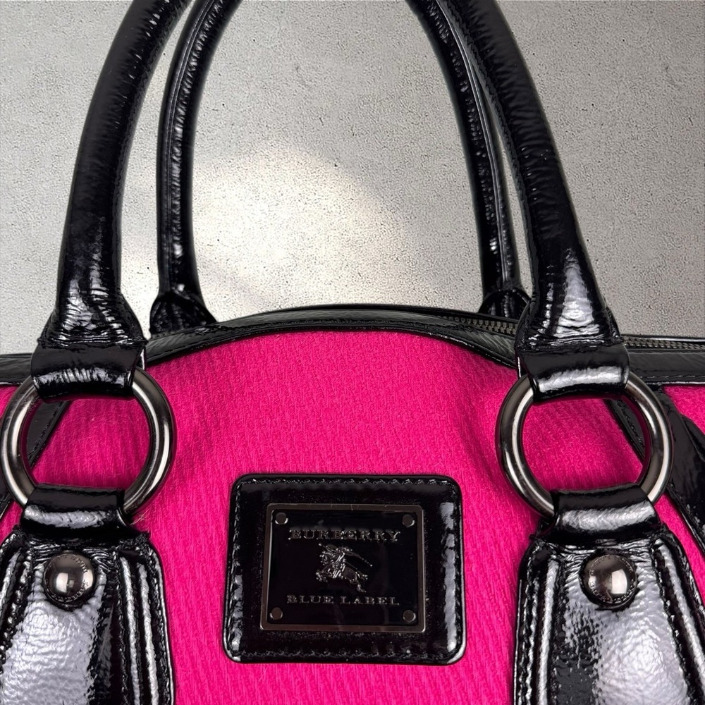 Y2K Burberry Blue Label Pink Black Top Handle Tote Bag Purse Satchel Baguette - Picture 3 of 8